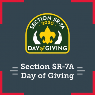 Day of giving logo which is the BSA fleur-de-lis being cupped by two hands. There is also text on the bottom that says  Section SR-7A’s Day of Giving